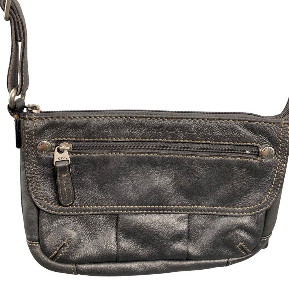 FOSSIL Gray Leather Contrast Stitch Crossbody Bag OS